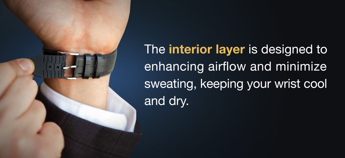 The interior layer is designed to enhancing airflow and minimize sweating, keeping your wrist cool and dry